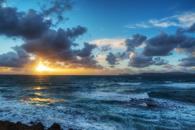 Dramatic sky over Alghero at sunset Italy