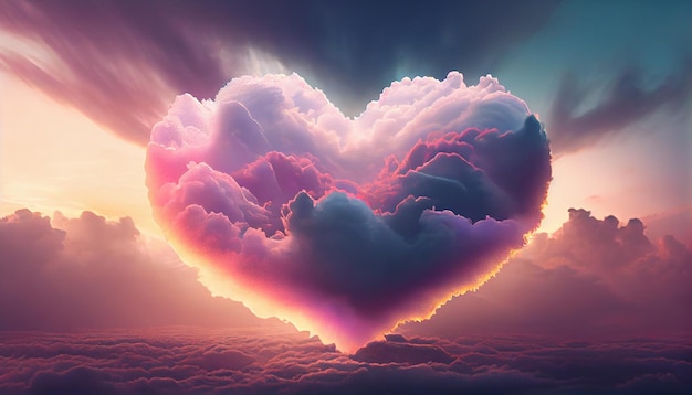 Dramatic sky and heart shape over landscape generative AI