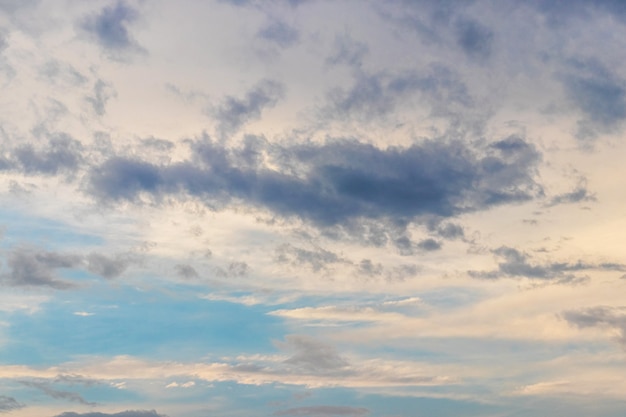 Dramatic sky with dark small clouds at sunset