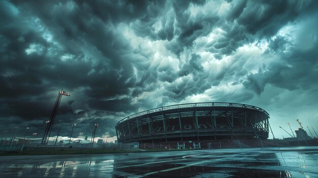 Photo dramatic stadium scene during stormy weather