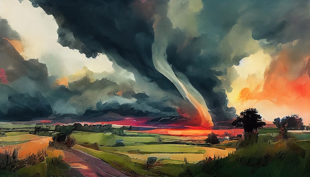 A dramatic storm at sunset