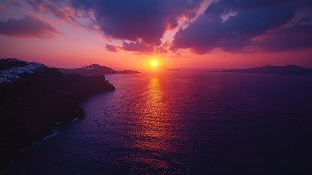 Dramatic Sunset Over Aegean Sea With Islands And Cliffs