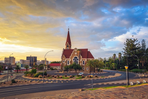 Dramatic sunset above Christchurch Windhoek Namibia