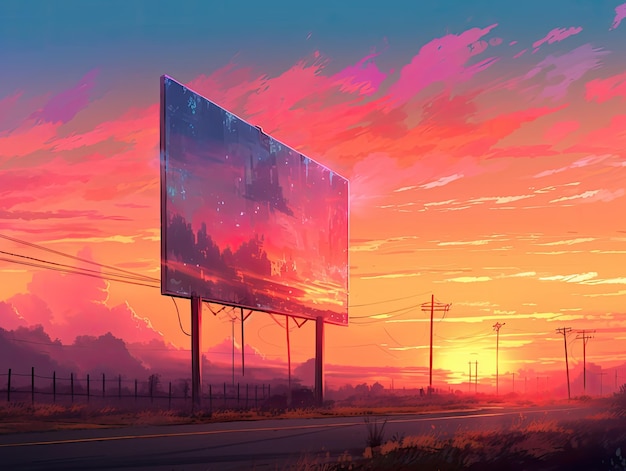 Dramatic Sunset Illuminating an Empty Billboard Generative AI