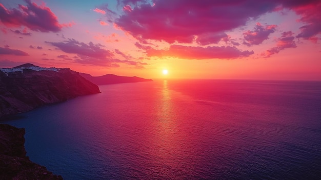 Dramatic Sunset Over Ocean with Cliffs and Clouds