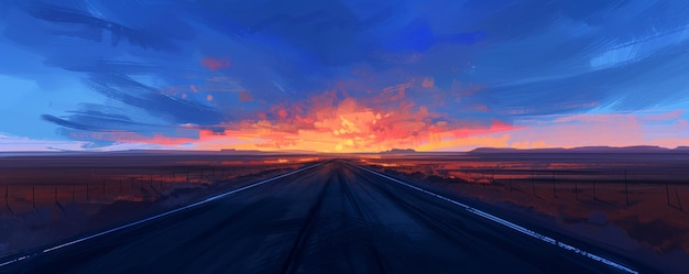 Dramatic sunset on an open highway