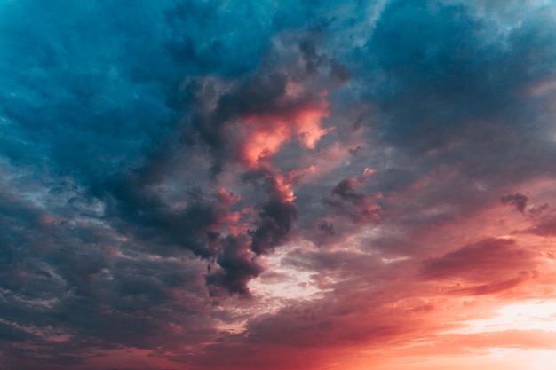 Dramatic sunset sky with multicolor clouds