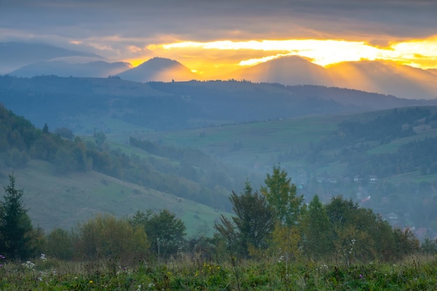 Dramatic Sunset Over the Ukrainian Carpathians