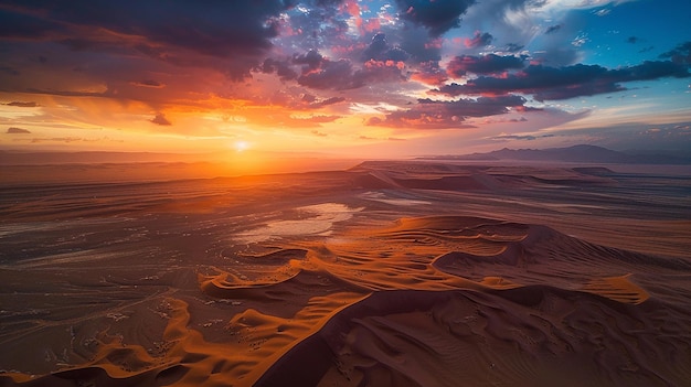 Dramatic Sunset Over Vast Desert Landscape