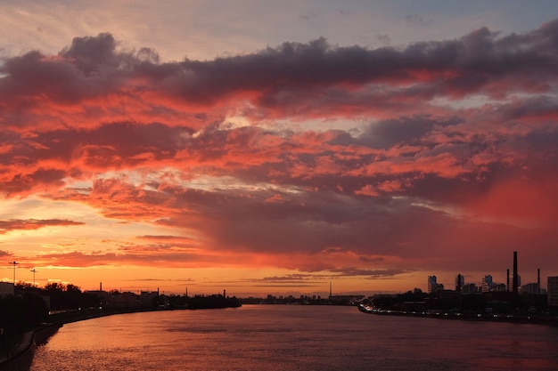 Dramatic sunset view of Neva river in SaintPetersburg