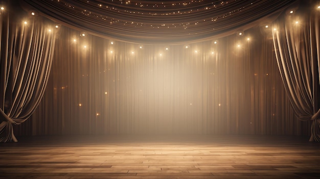 Dramatic theater stage with curtains and spotlights