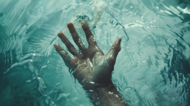 Photo dramatic view of human hand drowning in river water need help ai generated image