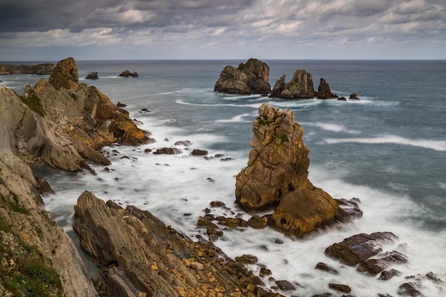 Dramatic view of Playa de la Arnia Cantabria Spain