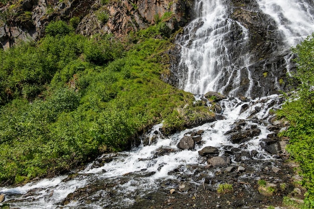 Dramatic waterfall of Horsetail Falls in Keystone Canyon