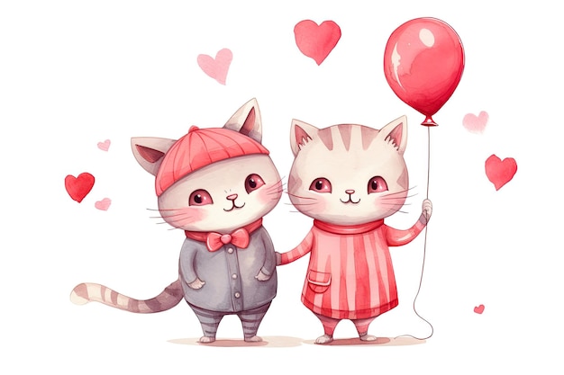 Draw couple cats in love Romantic valentine post card