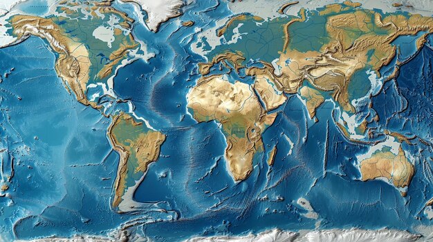 Photo draw a detailed world map highlighting major tectonic plates fault lines and volcanic activity