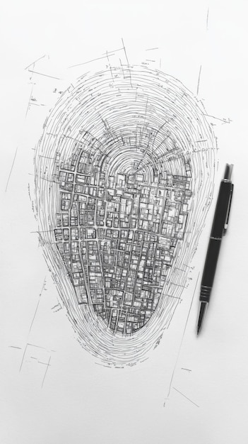 Photo draw a fingerprint consisting of a map a map of the city when viewed up close a large fingerprint