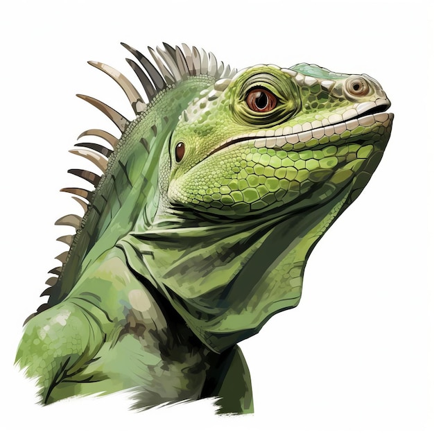 Draw A Green Iguana Slithering With Head Lifted Up Cartoon Style