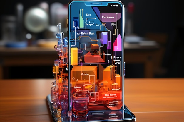 Draw an infographic on a smartphone glass protector in postmodern style AI generative