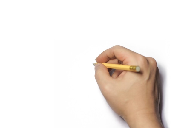 draw with pencil in hand isolated on white