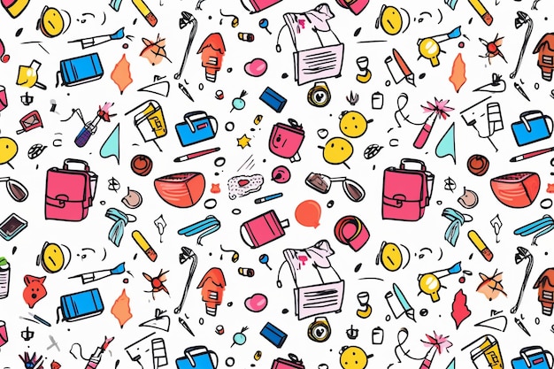 drawed back to school items pattern on white background