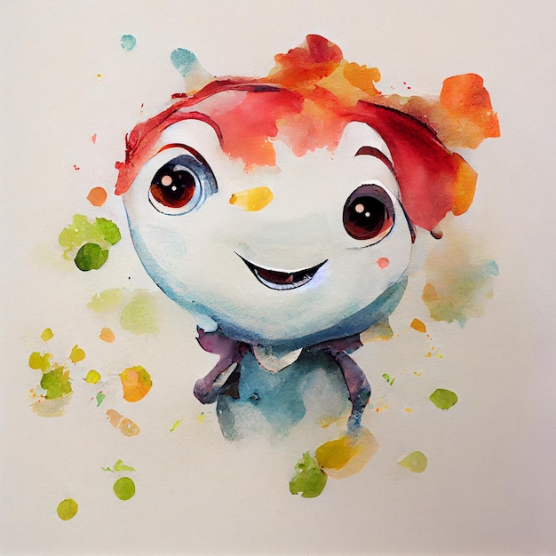 Drawed cartoon character. Candy with bright eyes. Colorful Drawing Watercolor for children.