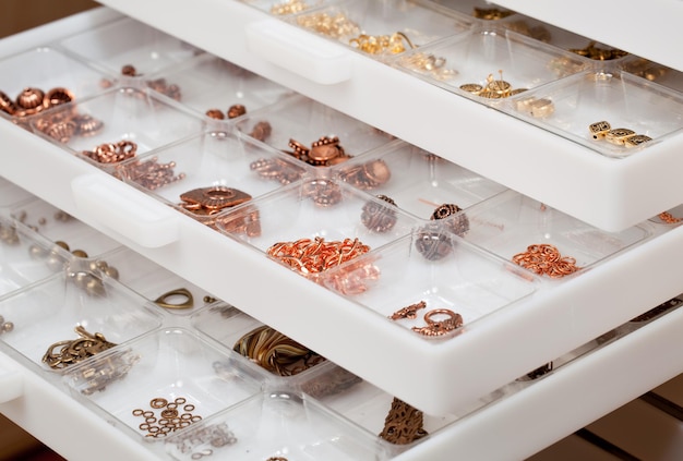 Drawers of jewelery findings