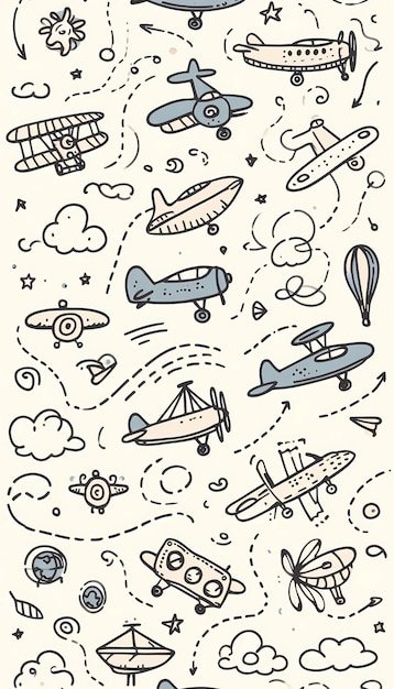 Photo a drawing of airplanes and planes with a drawing of a plane on the bottom