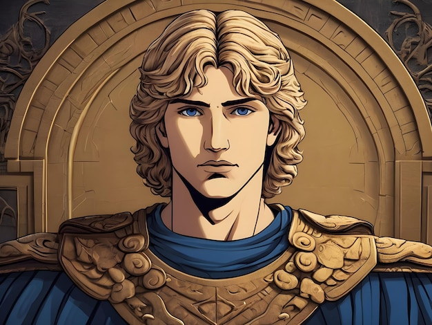 Drawing of Alexander the Great in anime style