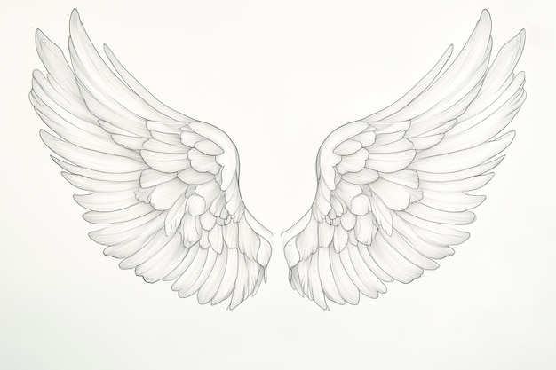 a drawing of an angel wings with a white background