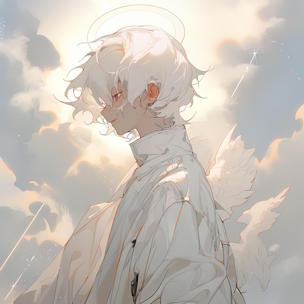 a drawing of an angel with a cross on his head