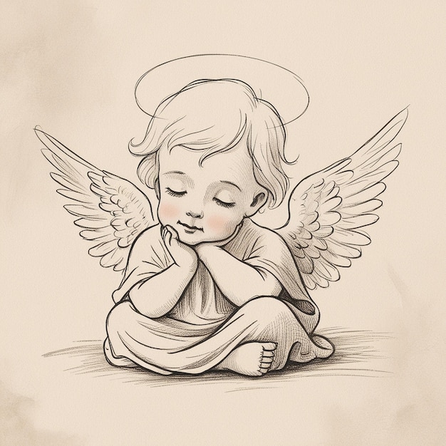 a drawing of a angel with a halo around his neck