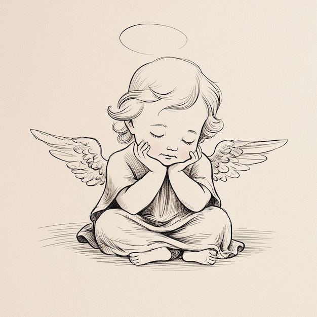 a drawing of a angel with a halo on his head