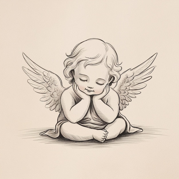 a drawing of a angel with a rosary in her hands