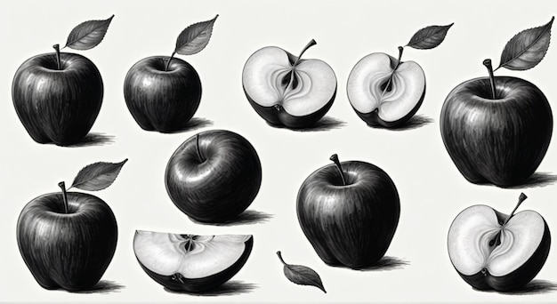 Photo a drawing of apples and leaves with the words apple on it