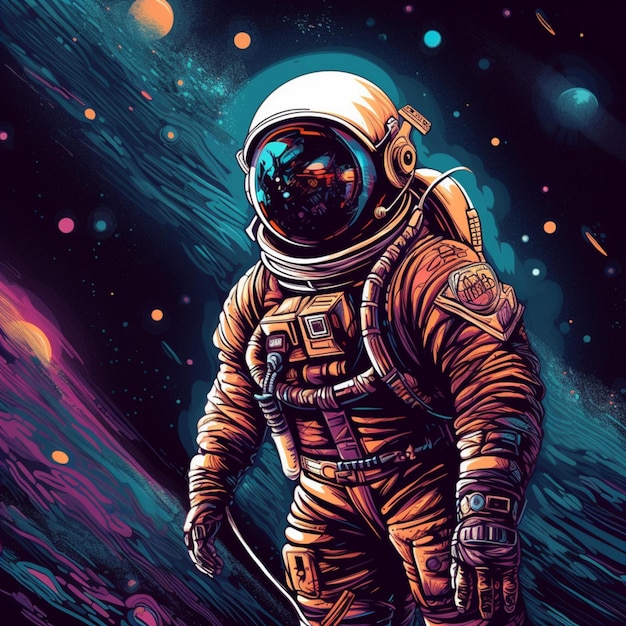 a drawing of a Astronaut in outer space