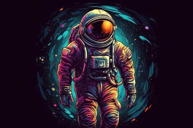 A drawing of an astronaut walking in space