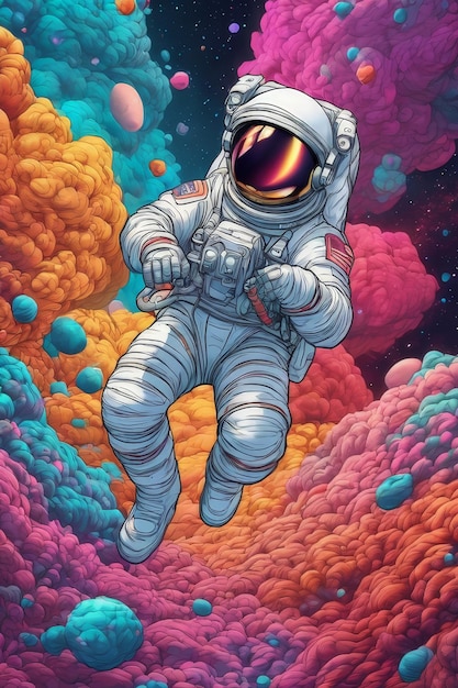 A drawing of a astronaut with a moon