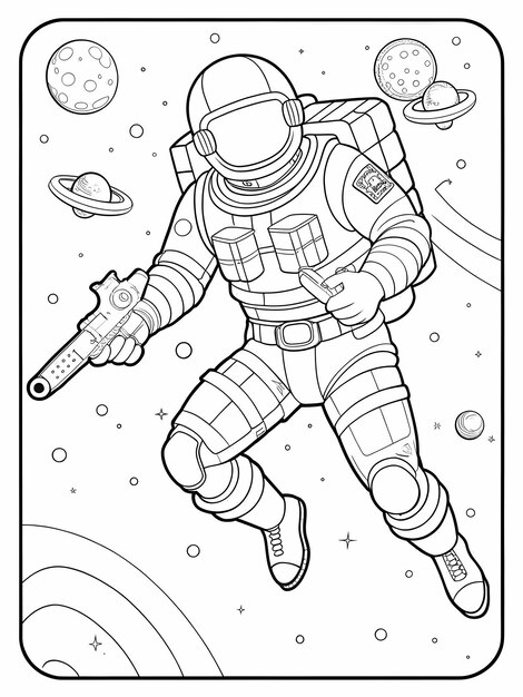 a drawing of a astronaut with a sword in his hand