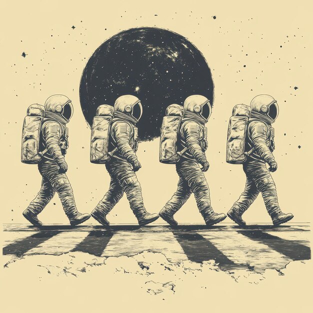 Photo a drawing of astronauts walking in the snow