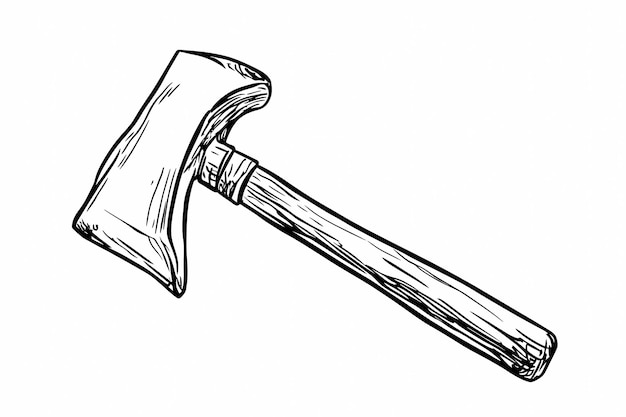 a drawing of an axe with a black outline