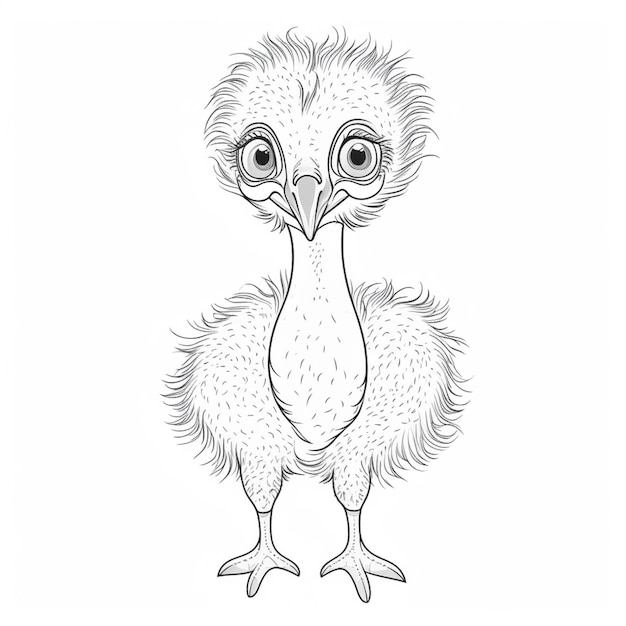 A drawing of a baby bird with a big green eyes.