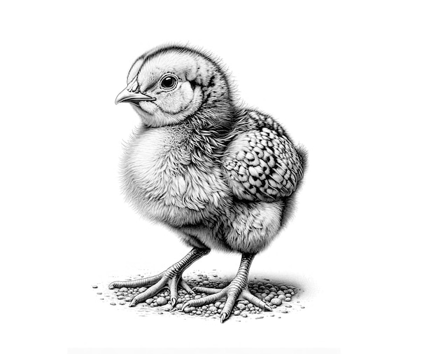 a drawing of a baby chicken on a white background