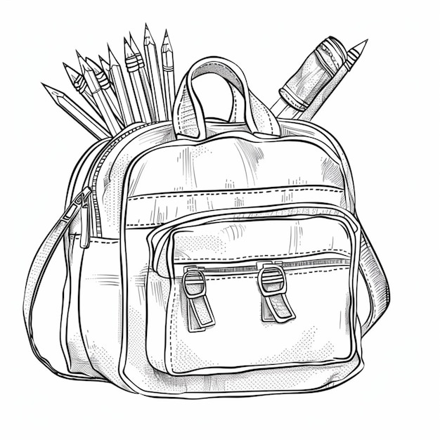 a drawing of a backpack with pencils in it