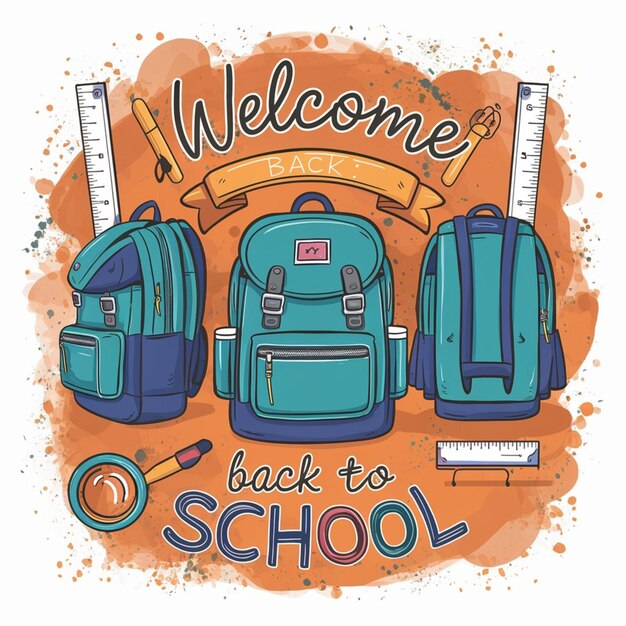 Photo a drawing of a backpack with the words welcome back to school