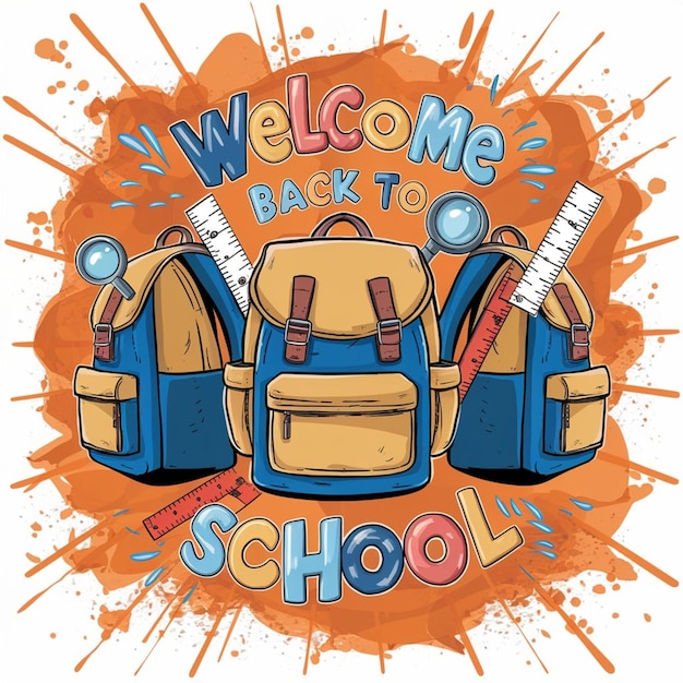 Photo a drawing of backpacks that say welcome to school