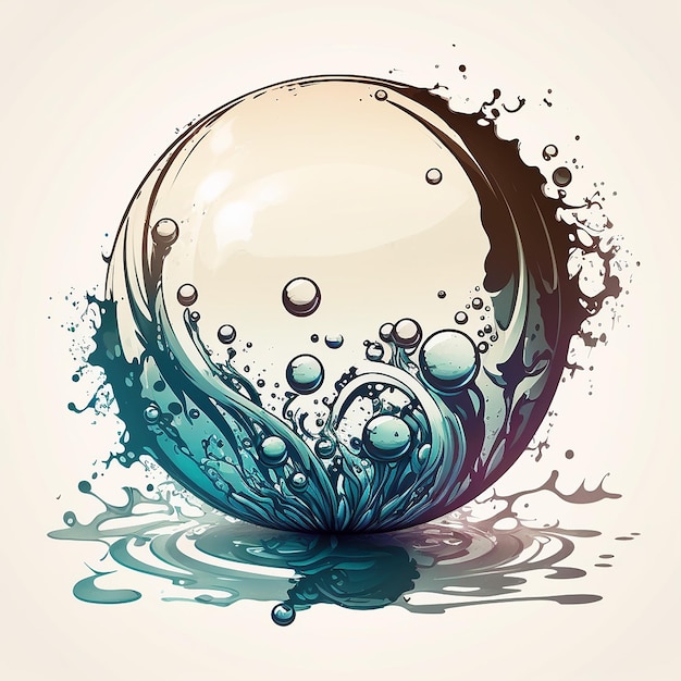 A drawing of a ball with water drops on it