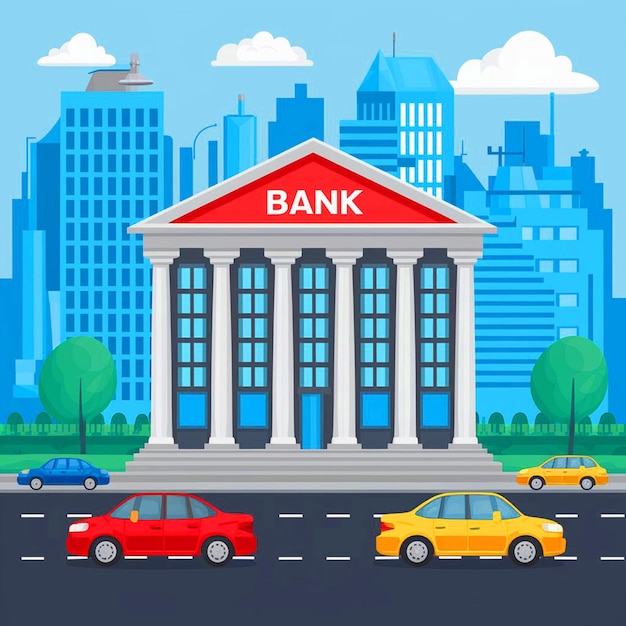 a drawing of a bank of america building with the word bank on it