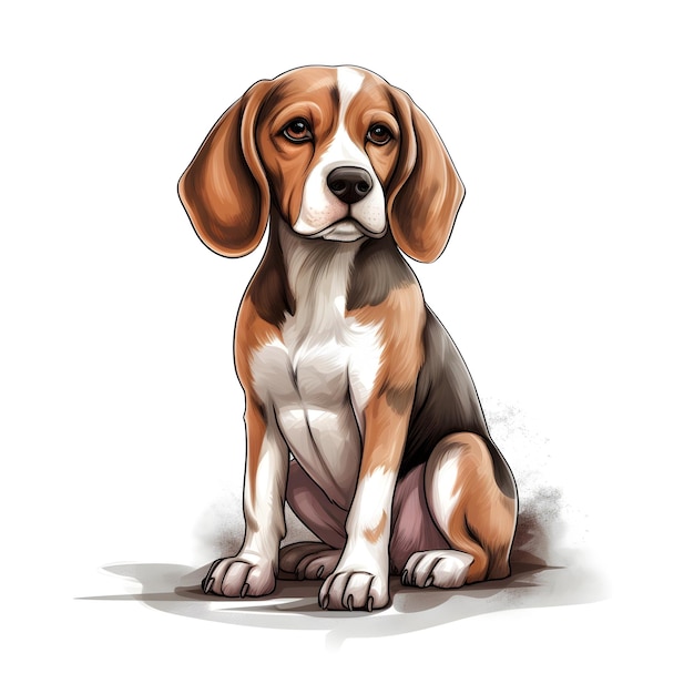 A drawing of a beagle sitting on a white background