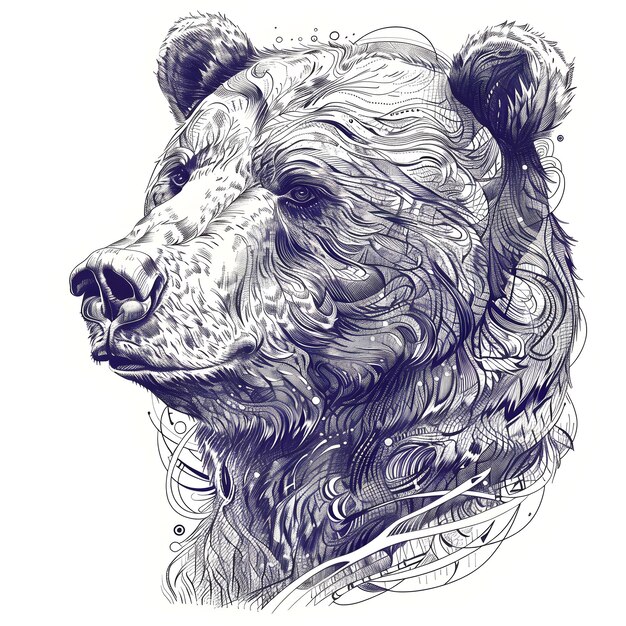 a drawing of a bear that has a blue face and a black and white drawing of a bear